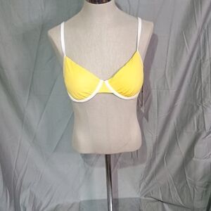 Shade & Shore Yellow Bikini Top with White Accents